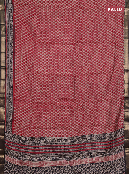 Semi maheshwari cotton saree maroon and black with allover geometric prints and zari woven border