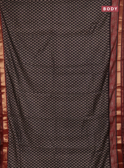 Semi maheshwari cotton saree black and maroon with allover geometric prints and zari woven border