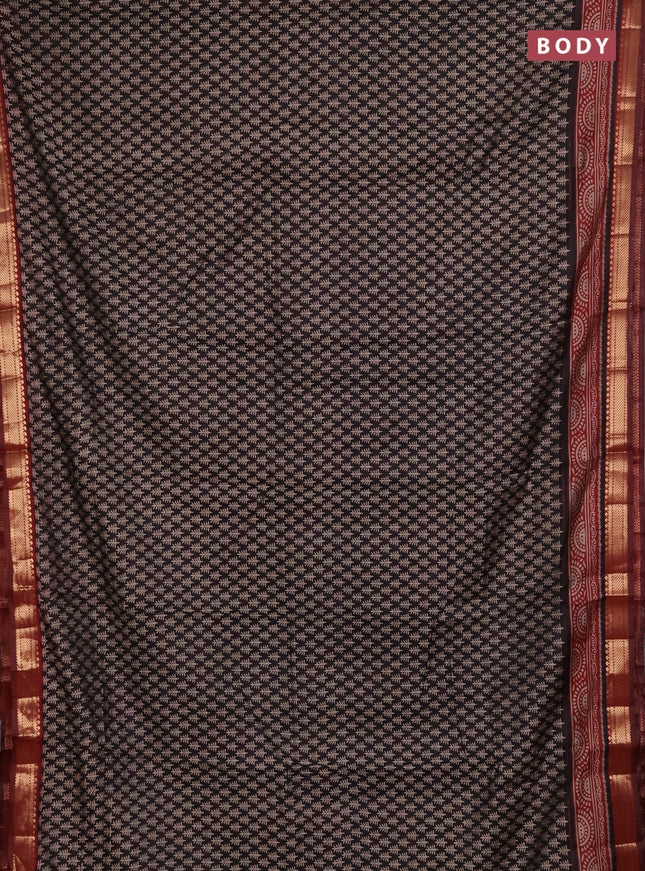 Semi maheshwari cotton saree black and maroon with allover geometric prints and zari woven border