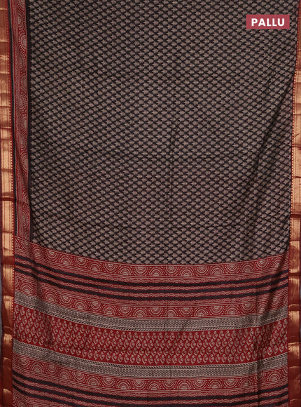 Semi maheshwari cotton saree black and maroon with allover geometric prints and zari woven border