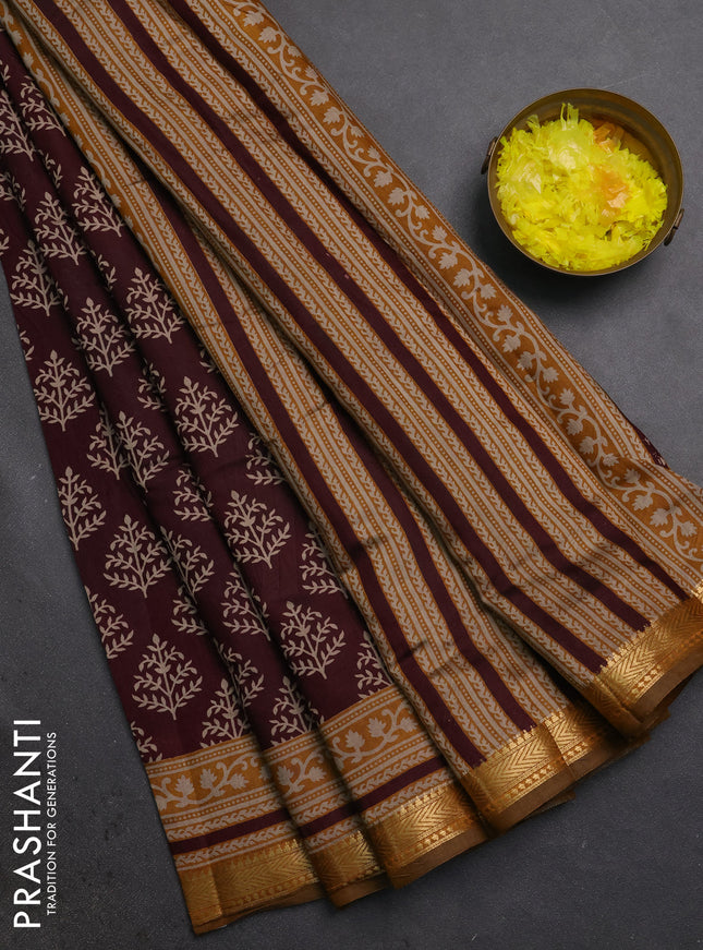 Semi maheshwari cotton saree deep wine and mustard yellow with allover butta prints and zari woven border
