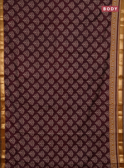 Semi maheshwari cotton saree deep wine and mustard yellow with allover butta prints and zari woven border