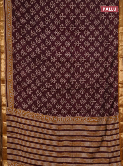 Semi maheshwari cotton saree deep wine and mustard yellow with allover butta prints and zari woven border