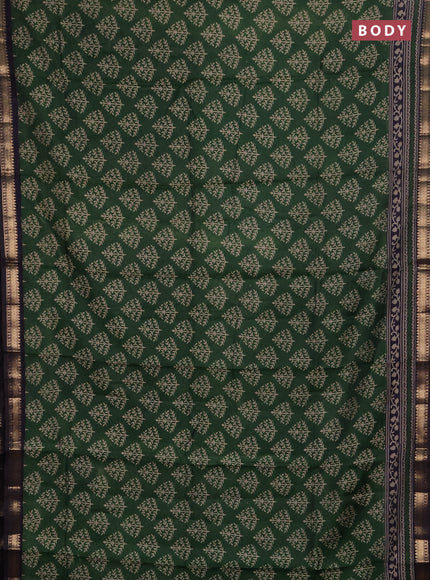 Semi maheshwari cotton saree green and black with allover butta prints and zari woven border