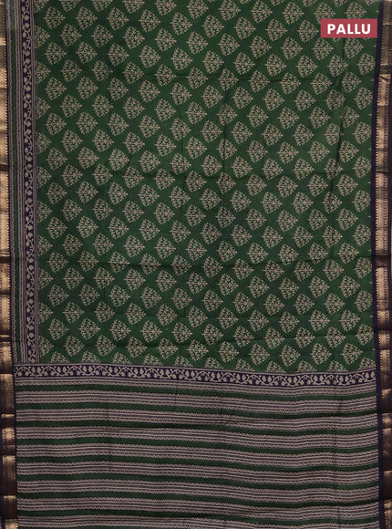 Semi maheshwari cotton saree green and black with allover butta prints and zari woven border