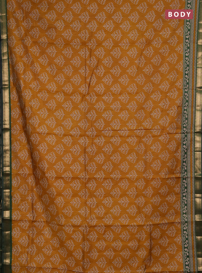 Semi maheshwari cotton saree mustard yellow and green with allover butta prints and zari woven border