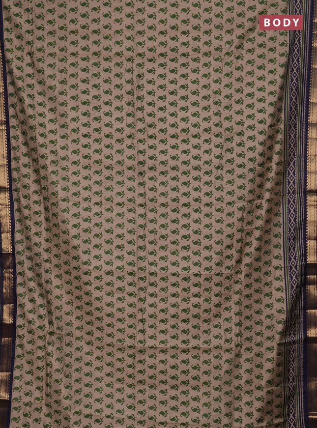 Semi maheshwari cotton saree beige green and navy blue with allover butta prints and zari woven border