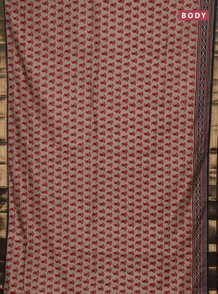Semi maheshwari cotton saree beige maroon and coffee brown with allover butta prints and zari woven border