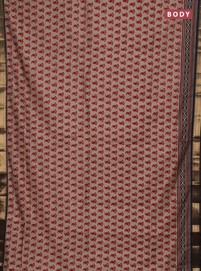 Semi maheshwari cotton saree beige maroon and coffee brown with allover butta prints and zari woven border