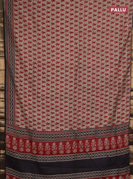 Semi maheshwari cotton saree beige maroon and coffee brown with allover butta prints and zari woven border