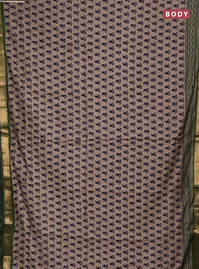 Semi maheshwari cotton saree beige navy blue and olive green with allover butta prints and zari woven border