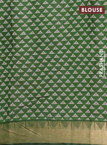 Semi maheshwari cotton saree navy blue and sap green with allover prints and temple zari woven border