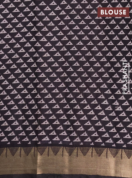 Semi maheshwari cotton saree maroon and black with allover prints and temple zari woven border