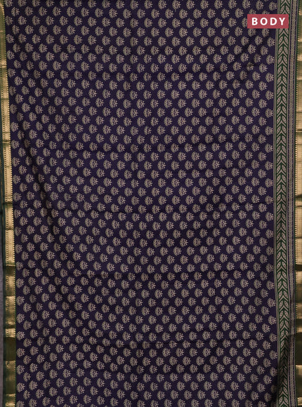 Semi maheshwari cotton saree navy blue and sap green with allover butta prints and zari woven border
