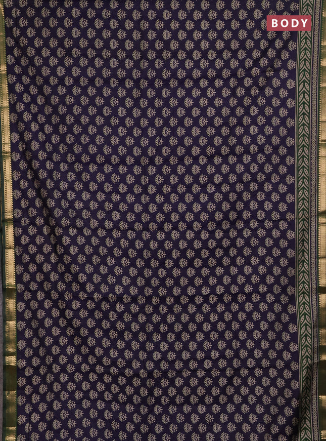 Semi maheshwari cotton saree navy blue and sap green with allover butta prints and zari woven border