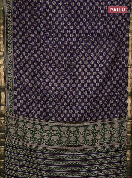 Semi maheshwari cotton saree navy blue and sap green with allover butta prints and zari woven border