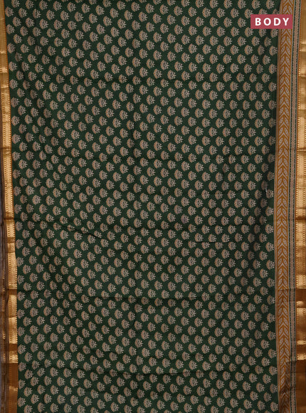Semi maheshwari cotton saree sap green and mustard yellow with allover butta prints and zari woven border