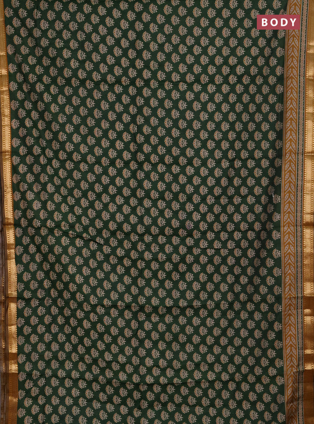 Semi maheshwari cotton saree sap green and mustard yellow with allover butta prints and zari woven border
