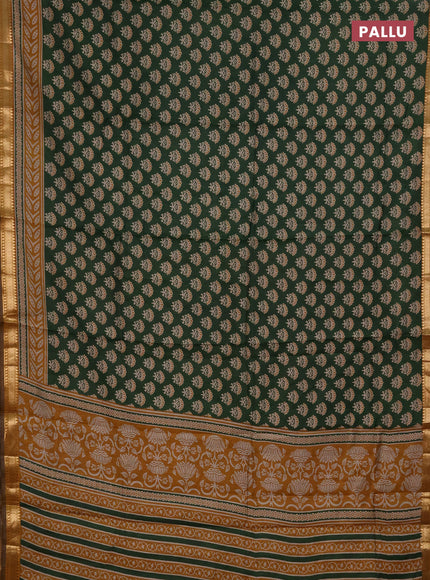 Semi maheshwari cotton saree sap green and mustard yellow with allover butta prints and zari woven border