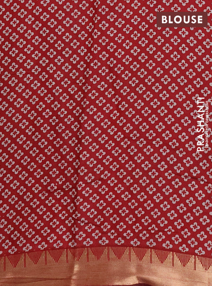 Semi maheshwari cotton saree mustard yellow and maroon with allover zigzag prints and zari woven border