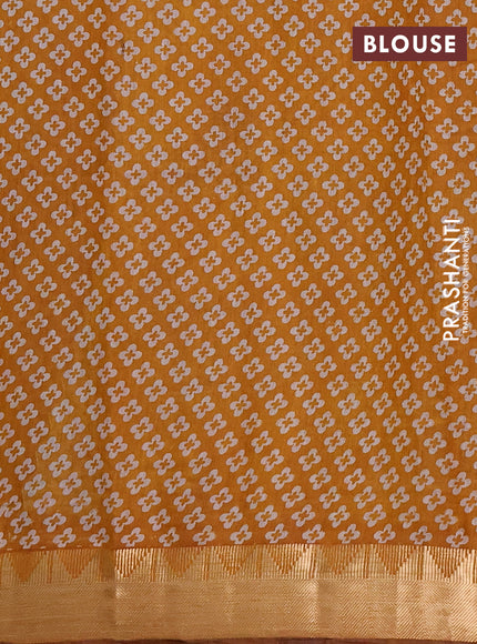 Semi maheshwari cotton saree wine shade and mustard yellow with allover zigzag prints and zari woven border
