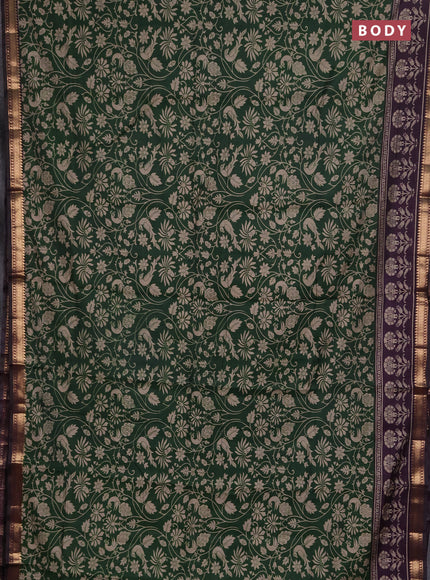 Semi maheshwari cotton saree sap green and deep purple with allover kalamkari prints and zari woven border