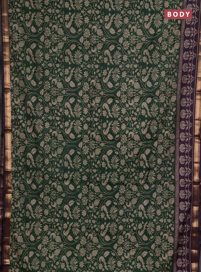 Semi maheshwari cotton saree sap green and deep purple with allover kalamkari prints and zari woven border