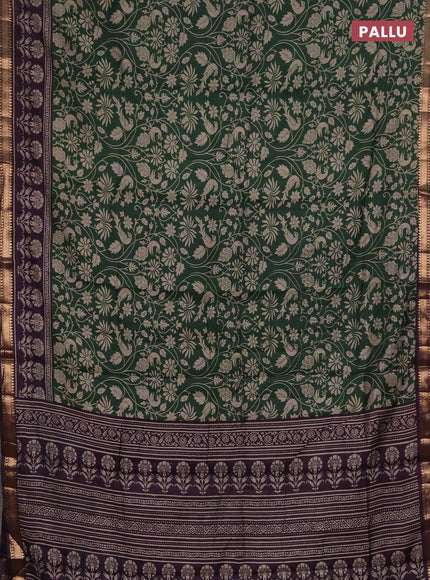 Semi maheshwari cotton saree sap green and deep purple with allover kalamkari prints and zari woven border