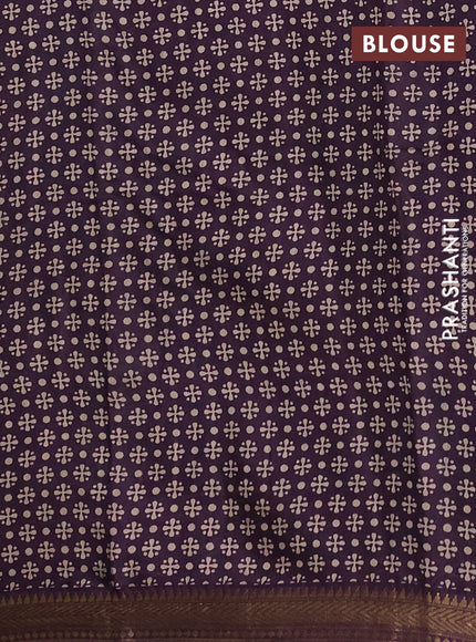 Semi maheshwari cotton saree sap green and deep purple with allover kalamkari prints and zari woven border