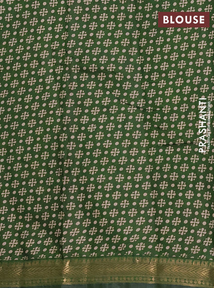 Semi maheshwari cotton saree wine shade and olive green with allover kalamkari prints and zari woven border