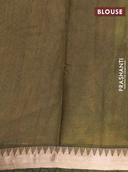 Semi maheshwari cotton saree olive green with allover floral butta prints and zari woven border