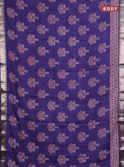 Semi maheshwari cotton saree navy blue with allover floral butta prints and zari woven border