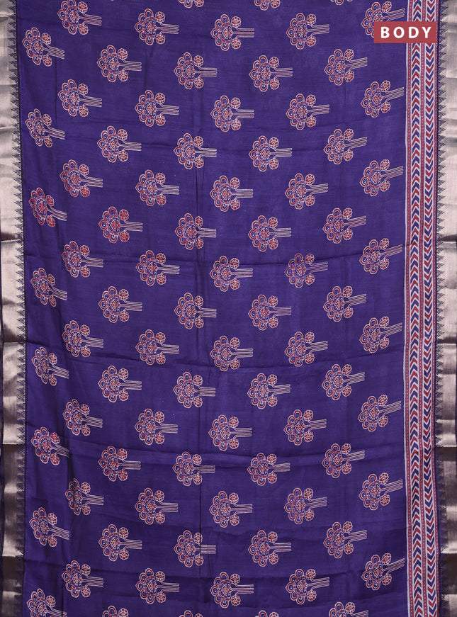 Semi maheshwari cotton saree navy blue with allover floral butta prints and zari woven border