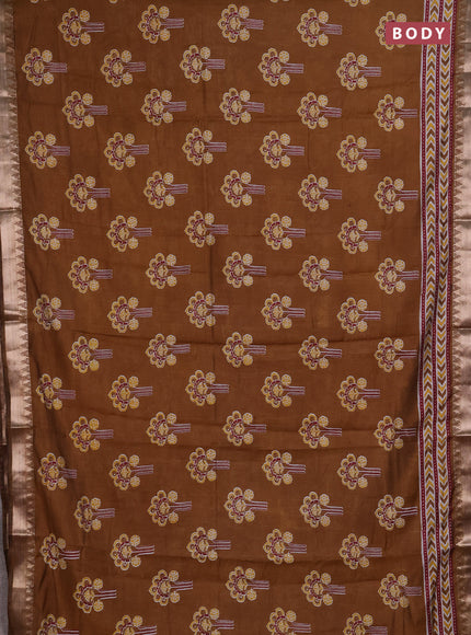 Semi maheshwari cotton saree dark mustard with allover floral butta prints and zari woven border