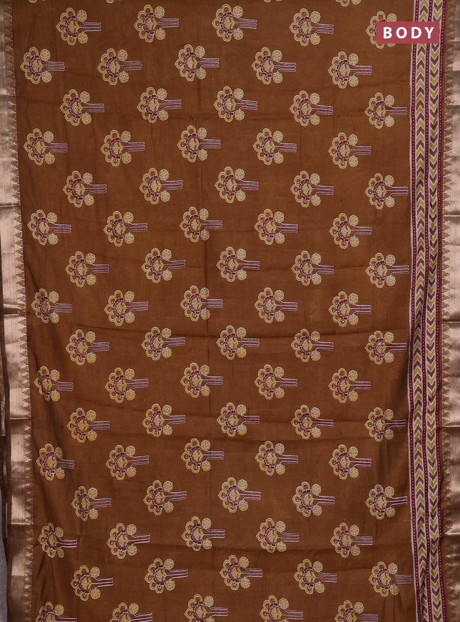 Semi maheshwari cotton saree dark mustard with allover floral butta prints and zari woven border
