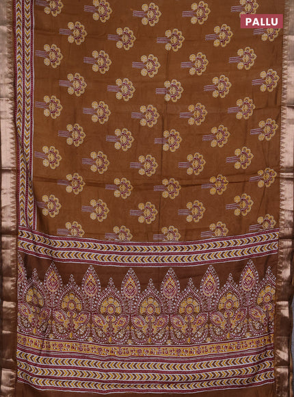 Semi maheshwari cotton saree dark mustard with allover floral butta prints and zari woven border