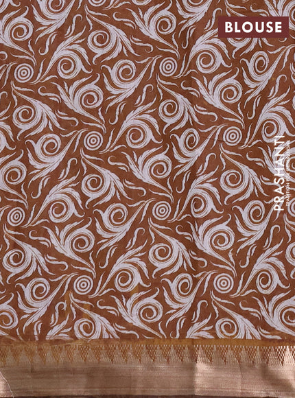 Semi maheshwari cotton saree dark mustard with allover floral butta prints and zari woven border