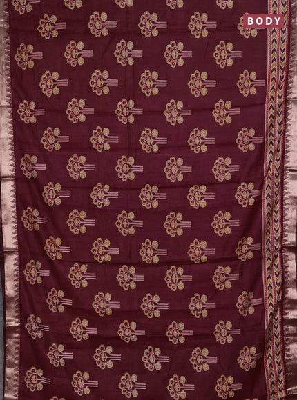 Semi maheshwari cotton saree maroon with allover floral butta prints and zari woven border