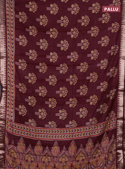 Semi maheshwari cotton saree maroon with allover floral butta prints and zari woven border