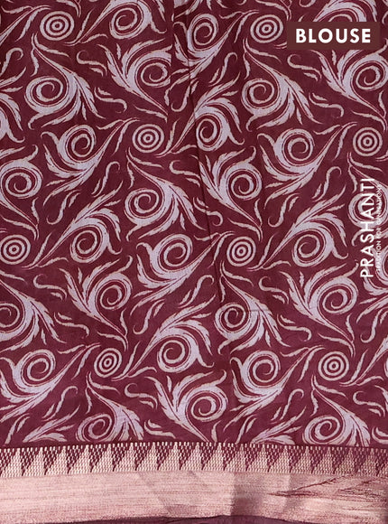 Semi maheshwari cotton saree maroon with allover floral butta prints and zari woven border