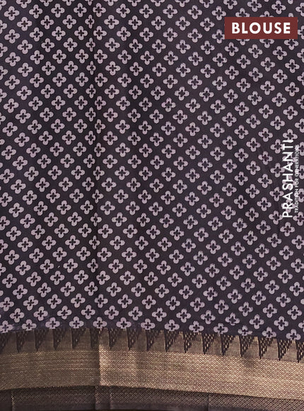 Semi maheshwari cotton saree maroon and coffee brown with allover zigzag prints and zari woven border