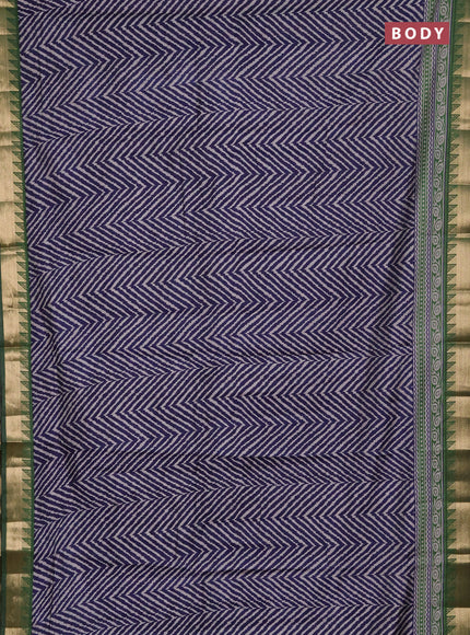 Semi maheshwari cotton saree navy blue and green with allover zigzag prints and zari woven border