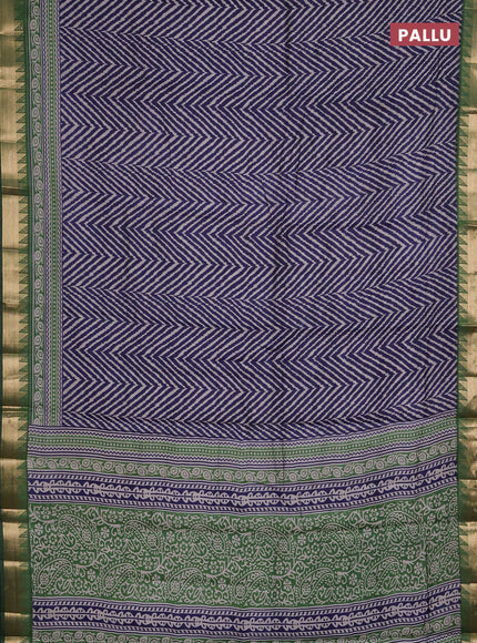 Semi maheshwari cotton saree navy blue and green with allover zigzag prints and zari woven border
