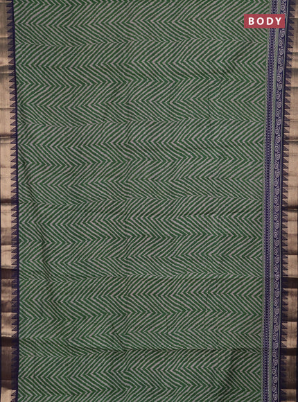 Semi maheshwari cotton saree green and navy blue with allover zigzag prints and zari woven border