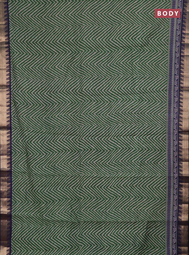 Semi maheshwari cotton saree green and navy blue with allover zigzag prints and zari woven border