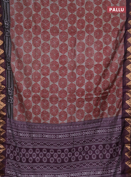 Semi maheshwari cotton saree red grey and purple with allover geometric prints and zari woven border