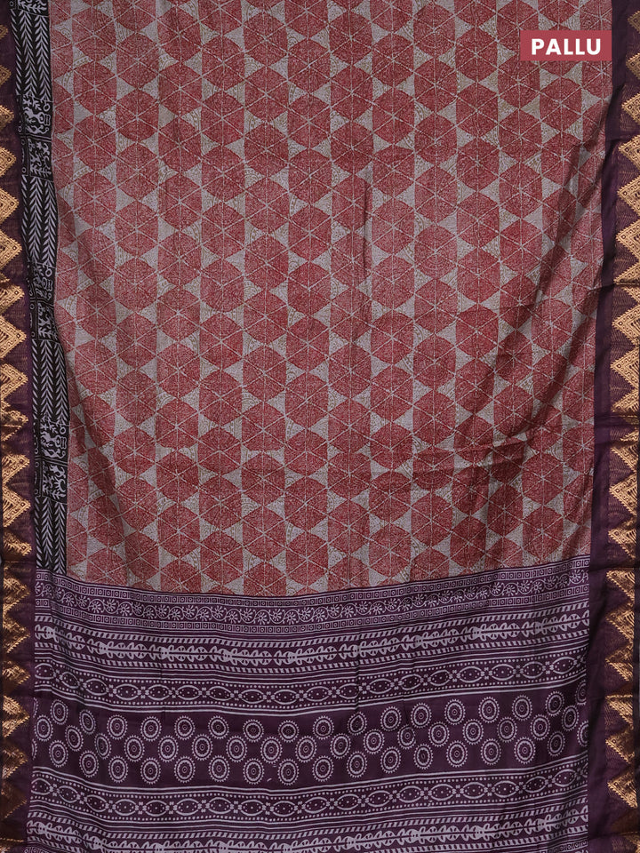 Semi maheshwari cotton saree red grey and purple with allover geometric prints and zari woven border