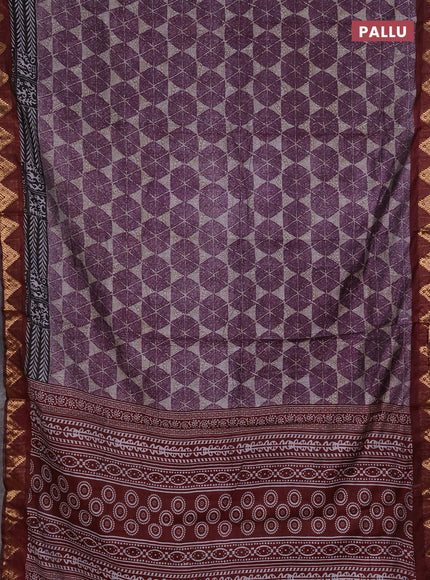 Semi maheshwari cotton saree purple grey and maroon with allover geometric prints and zari woven border