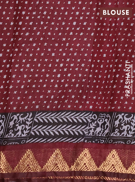 Semi maheshwari cotton saree purple grey and maroon with allover geometric prints and zari woven border