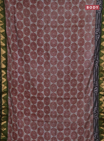 Semi maheshwari cotton saree maroon grey and green with allover geometric prints and zari woven border